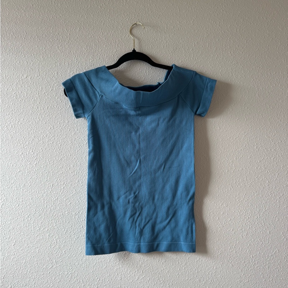 Blue off the shoulder Short Sleeve Top